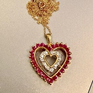 diamond and ruby 10k gold heart with chain